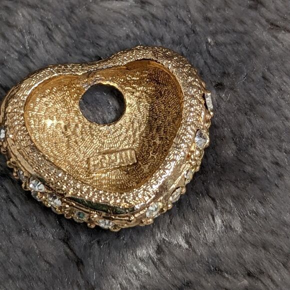 Vintage "Roman Brand" Goldtone and Rhinestone Heart Pendant - Picture 3 of 7